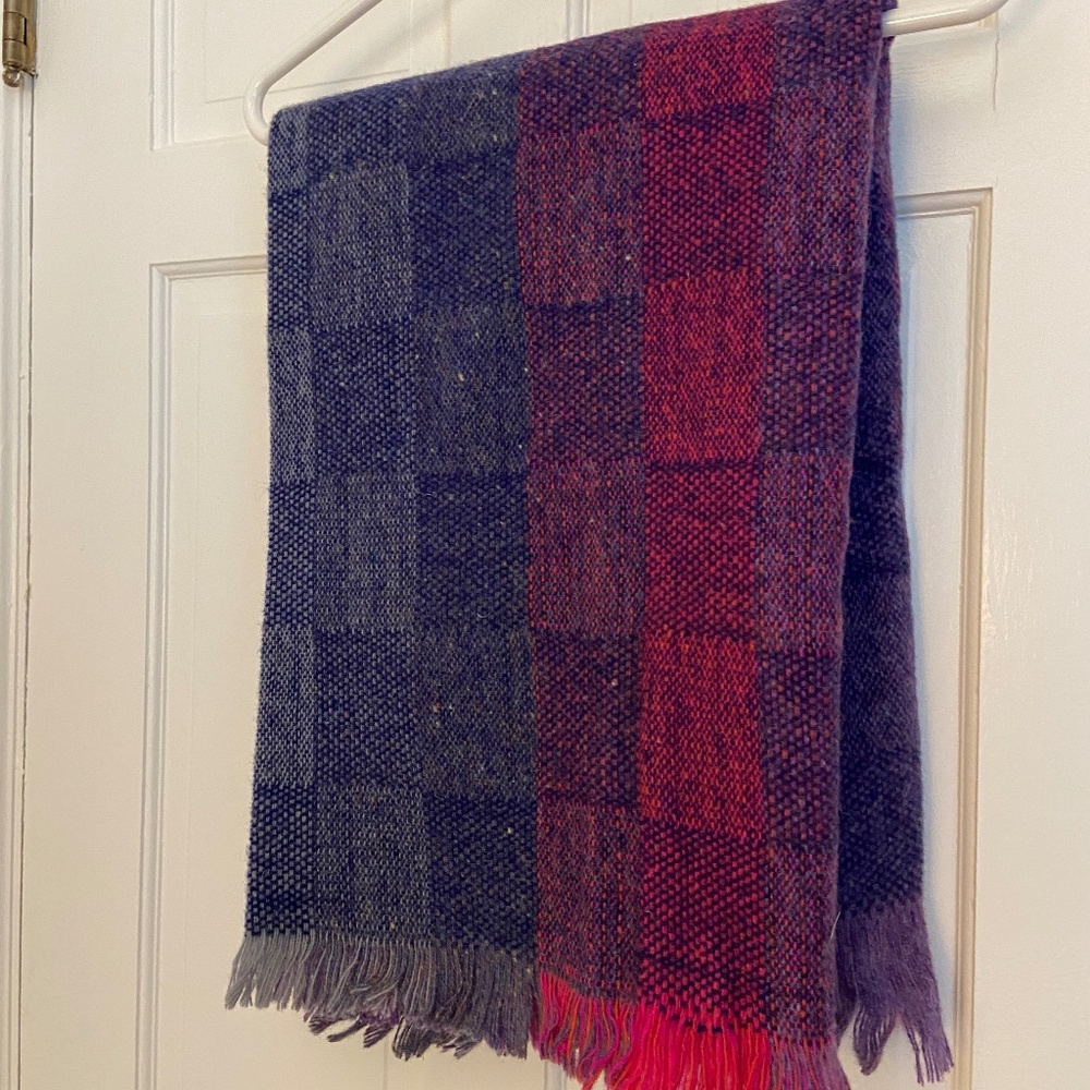 Unused Handwoven Irish Wool Throw; Blue, Purple, Rose; Avoca Handweavers